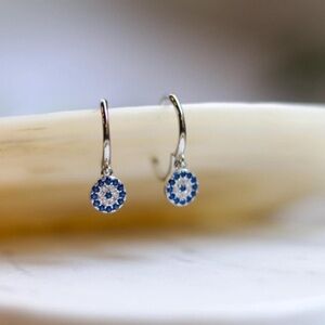 925 sterling Silver Evil Eye Dazzling Blue  Crystal Earrings